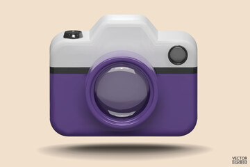 Photo camera with lens. Purple Camera icon. Modern simple snapshot photography sign. 3d vector illustration.