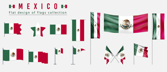 Mexico flag, flat design of flags collection - obrazy, fototapety, plakaty