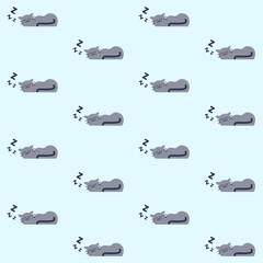 Cute Grey British Cat Sleeping Vector Seamless Pattern