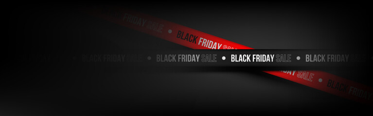 Tape ribbon Black Friday Sale with Light on black background. Vector illustration.