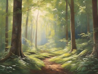 Obraz premium Whispers of the Forest: Embracing Nature's Tranquility in the Enchanted Woodland