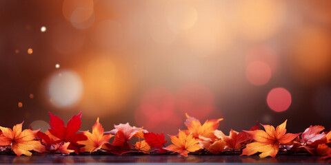 Naklejka na ściany i meble Golden Memories, Captivating Autumn Web Banner with Maple Leaves and Soft Bokeh