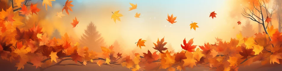 Foto op Plexiglas Warm oranje Autumn Delight, Majestic Maple Leaves Dancing in the Wind