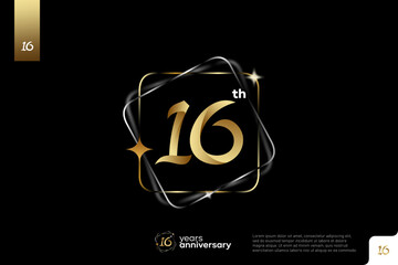 Gold number 16 logo icon design on black background, 16th birthday logo number, anniversary 16 © Artsetya