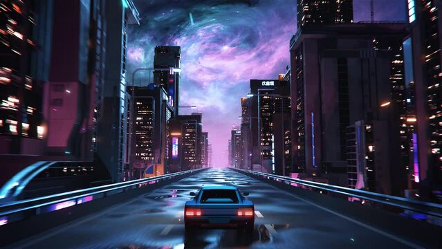 Retro Futuristic Synthwave City Outrun 4k VJ Loop