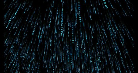 Code and alphabet flow through technology space. Big Data Transformation. Artificial Intelligence Digital matrix particles and security. AI appearance inside digital cyberspace dynamic background.