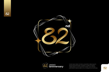 Gold number 82 logo icon design on black background, 82nd birthday logo number, anniversary 82
