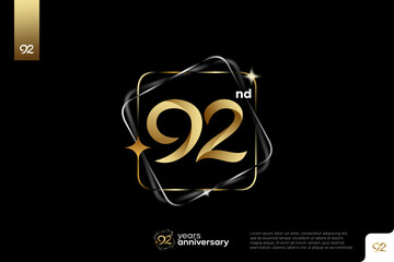 Gold number 92 logo icon design on black background, 92nd birthday logo number, anniversary 92 - obrazy, fototapety, plakaty