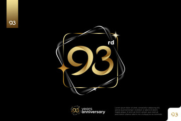 Gold number 93 logo icon design on black background, 93rd birthday logo number, anniversary 93