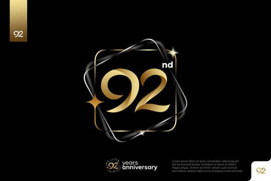 Gold number 92 logo icon design on black background, 92nd birthday logo number, anniversary 92