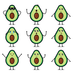 Cute avocado character mascot with different expressions