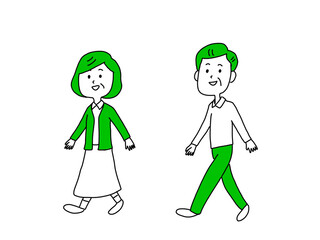 笑顔　歩く　夫婦　シニア　イラスト