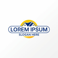 Logo design graphic concept creative abstract premium vector stock sign roof house emblem badge with sunrise behind. Related to property home mortgage