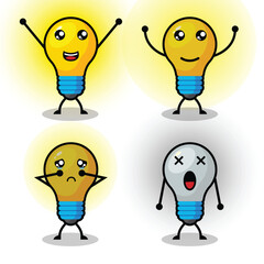 Lamp mascot illustration with different expressions