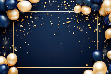 Party invitation template design in navy and gold theme. copy space