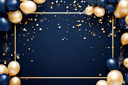 Party invitation template design in navy and gold theme. copy space