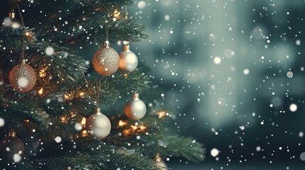 Obraz na płótnie Canvas Decorated Christmas tree with blurred bokeh light background of Christmas night. 