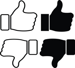 Thumbs up and thumbs down icons set. Like and dislike icons collection. Do and Don't symbols. positive and negative reaction buttons for social media, rounded icons isolated on white background.