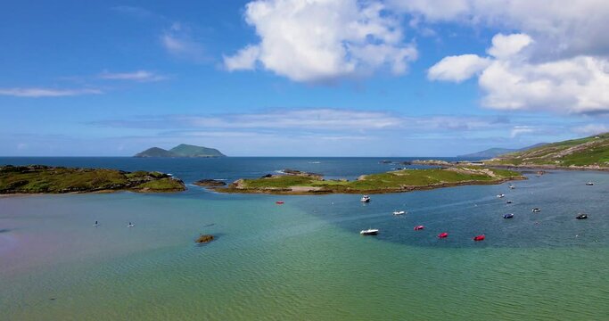 A 4K falling drone shot of Derrynane Caherdaniel Beach Co Kerry Ireland