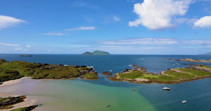 A reveal 4K drone shot of Derrynane Beach Caherdaniel Co Kerry Ireland