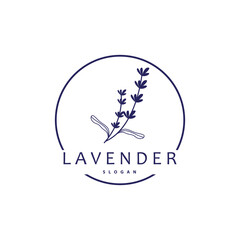 Lavender Logo, Simple Elegant Purple Flower Plant Vector, Greeting Card Flower Ornament Design Symbol Illustration
