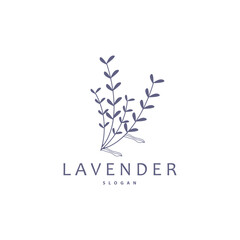 Lavender Logo, Simple Elegant Purple Flower Plant Vector, Greeting Card Flower Ornament Design Symbol Illustration