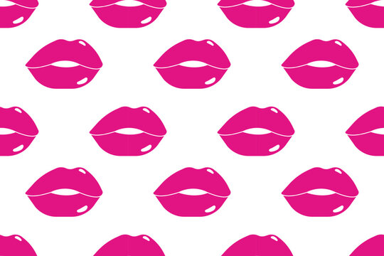 Repeat background doll style. Seamless pattern with pink lips. Flat ivector llustration