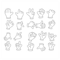 Hands poses. Female hand holding and pointing gestures, fingers crossed, fist, peace and thumb up. Cartoon human palms and wrist vector set. Communication or talking with emoji for messengers