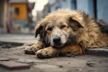 Homeless stray dogs in the slums
