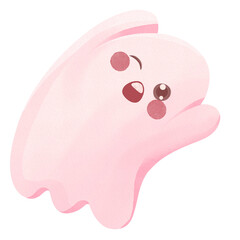 Halloween cute pink ghost watercolor hand drawn textured illustration