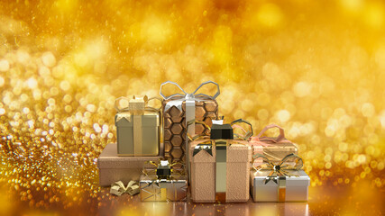The gift box on bokeh for celebrities time concept 3d rendering