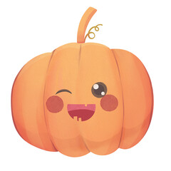 Halloween cute pumpkin jack o lantern watercolor hand drawn textured illustration