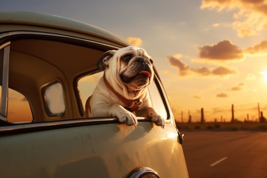 Car trunk with cute Dog and luggage Dog Travel concept Generative AI.