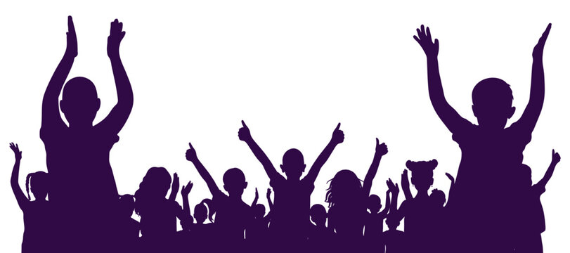 Happy cheerful crowd of children, silhouette. Back to school or party and etc. Vector illustration