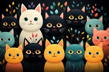Fototapeta premium Cats seamless pattern wallpaper Generative AI.