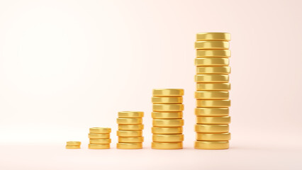 Pile Of Gold Coins metaphor savings, Business growth, financial and banking background concept. 3D rendering.