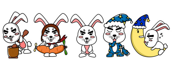 This vector is a set of 5 bunny vectors that can be used to decorate or complement your for funny and cute media.