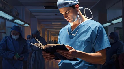 A focused doctor carefully reviewing a patient's notes, seeking to provide the best possible solution for the diagnosis. Generative AI