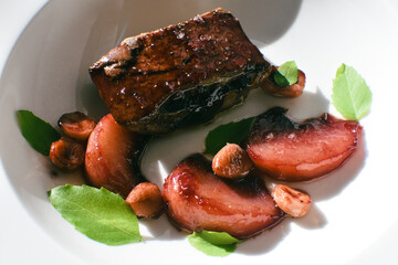 Foie Gras With Peach Slices and Hazelnuts