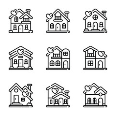Set of house with heart line icon vector	