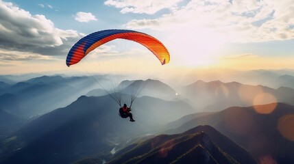 a person parachuting in the air - obrazy, fototapety, plakaty