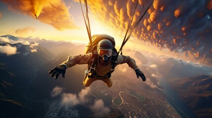 a person skydiving in the air - obrazy, fototapety, plakaty