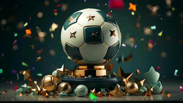 Soccer gold trophy cup champion winner celebration party loop 4k animation
