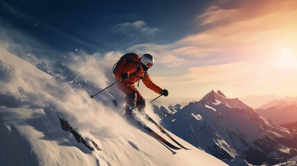 a skier going down a snowy mountain - Powered by Adobe