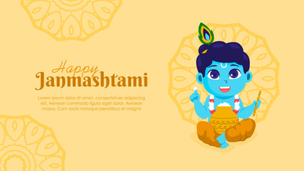 happy krishna janmashtami banner template vector