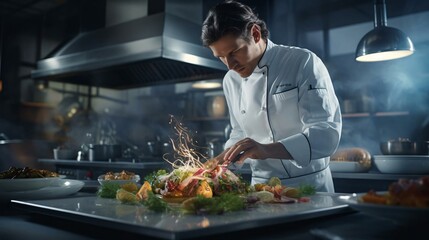 a chef preparing food in a restaurant