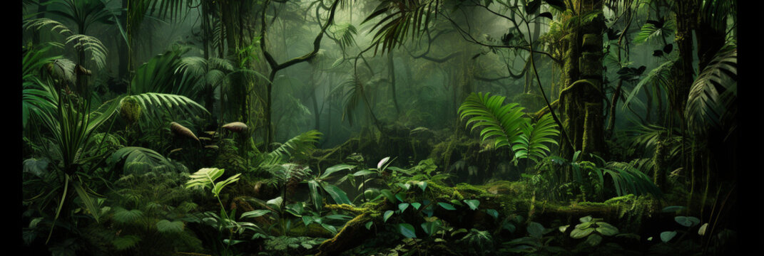 Fototapeta tropical jungle. green forest background.