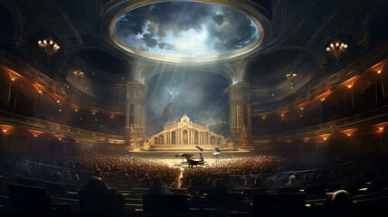 Obraz premium a stage with a crowd in front of a stage with a large dome