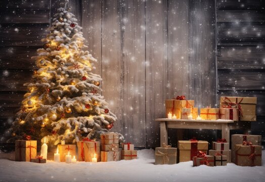 Christmas tree and presents in the spirit of holidays created with AI