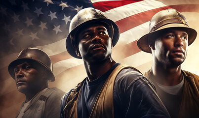 working day and labor day american flag portrait of a man holding flag .Generative AI